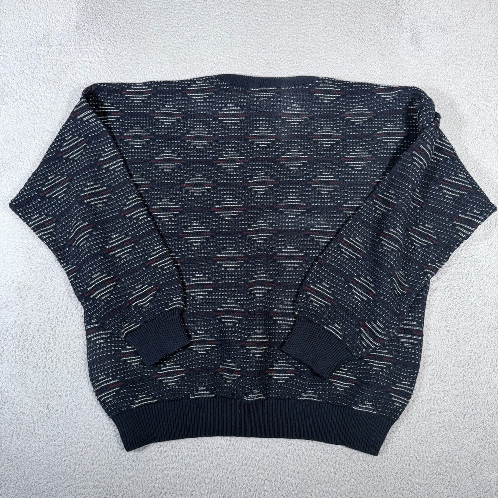 Vtg Expressions Sweater Mens XL Blue Geometric Texture Crewneck Pullover Grandpa - Picture 5 of 6
